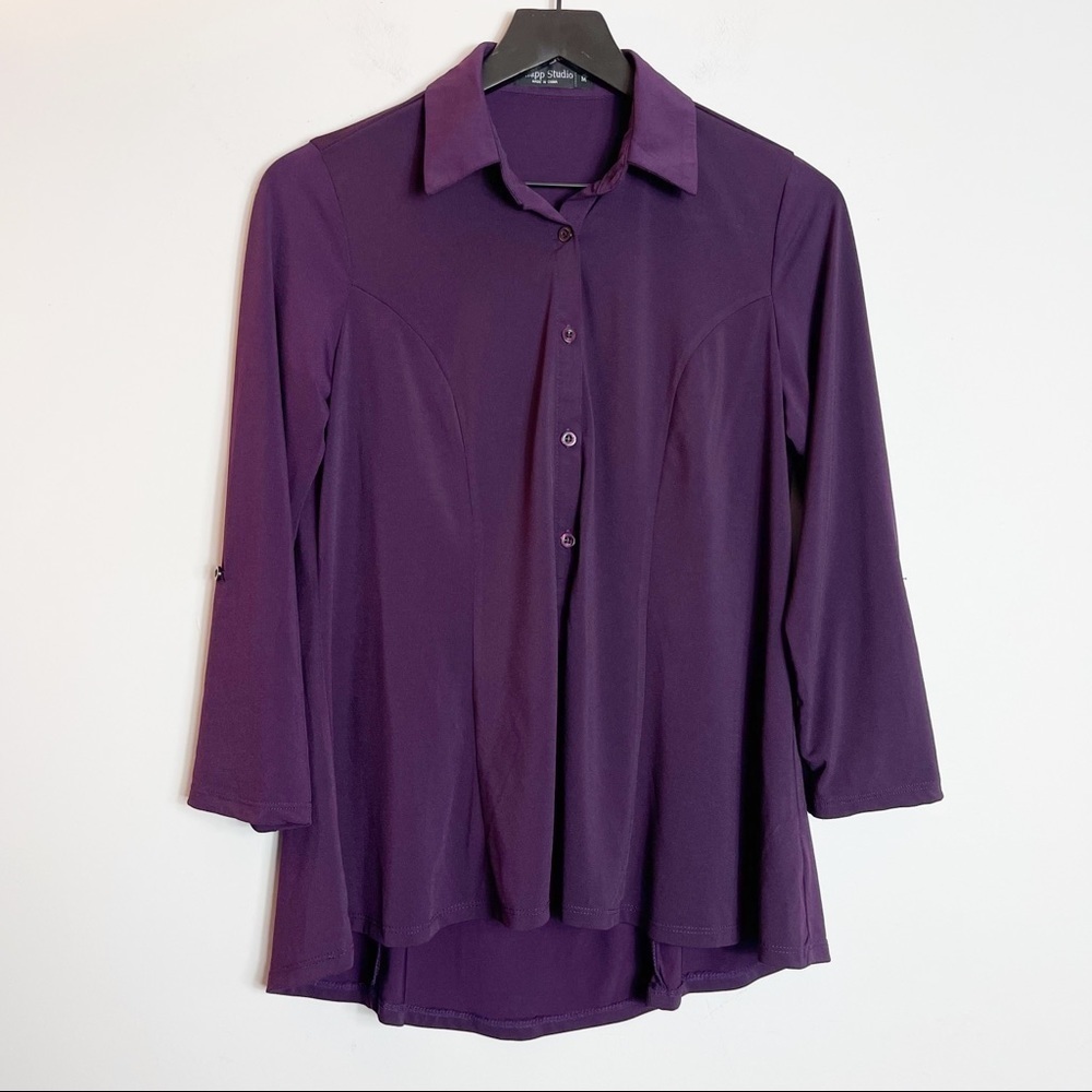 Knapp Studio Purple Button Up Roll Tab Blouse M